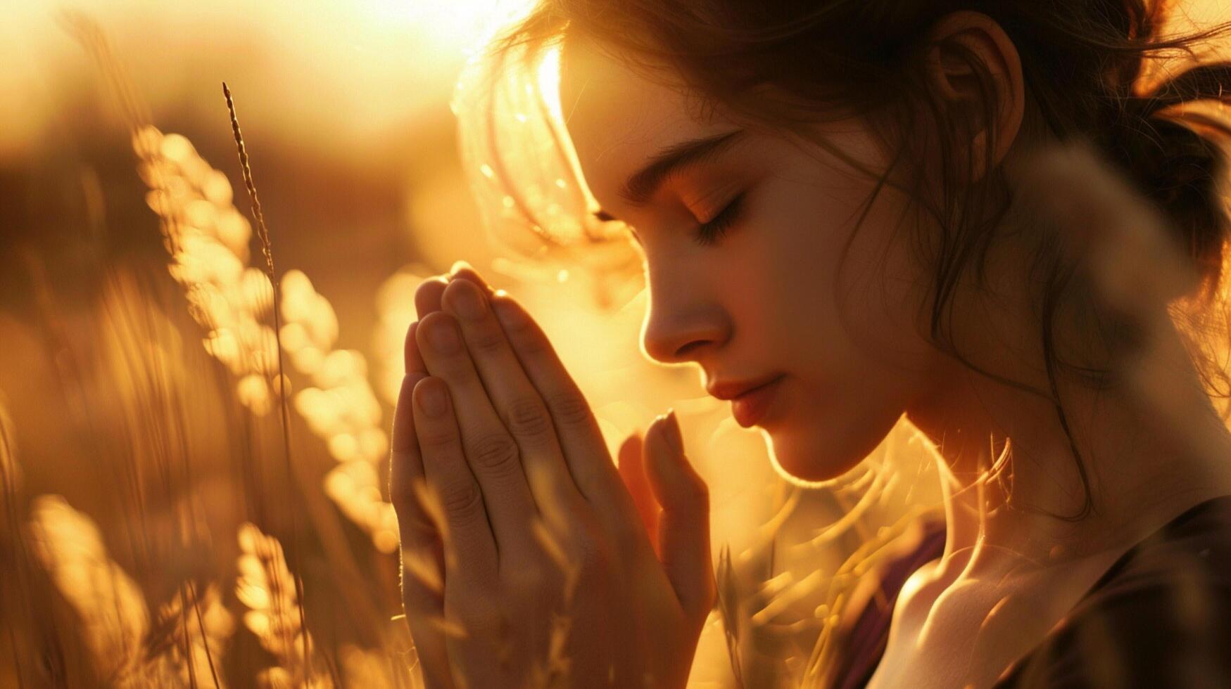 a woman praying detailed high quality photo
