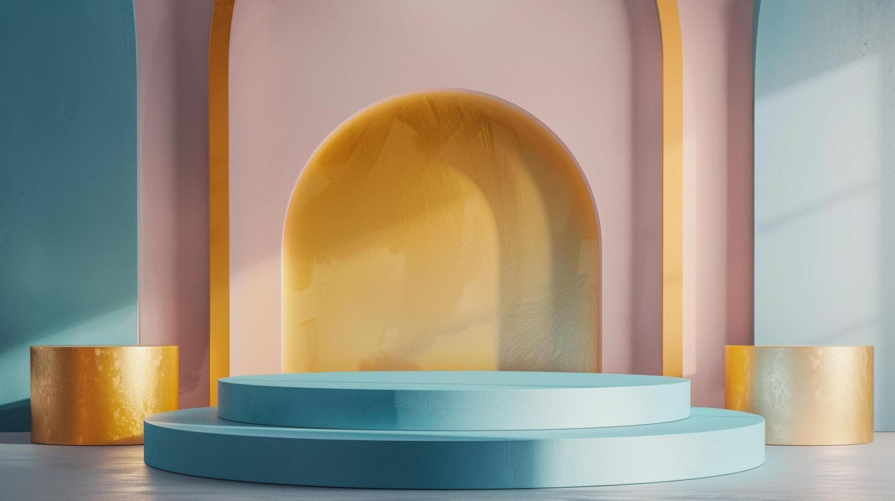 abstract geometry shape podium blue and gold photo