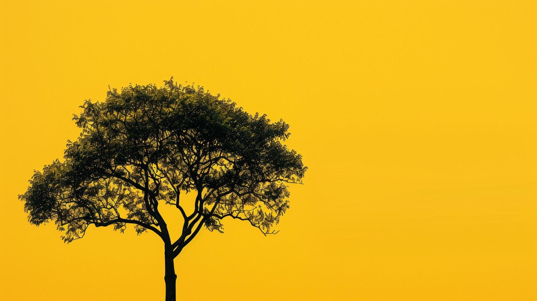 abstract nature green tree silhouette on yellow photo