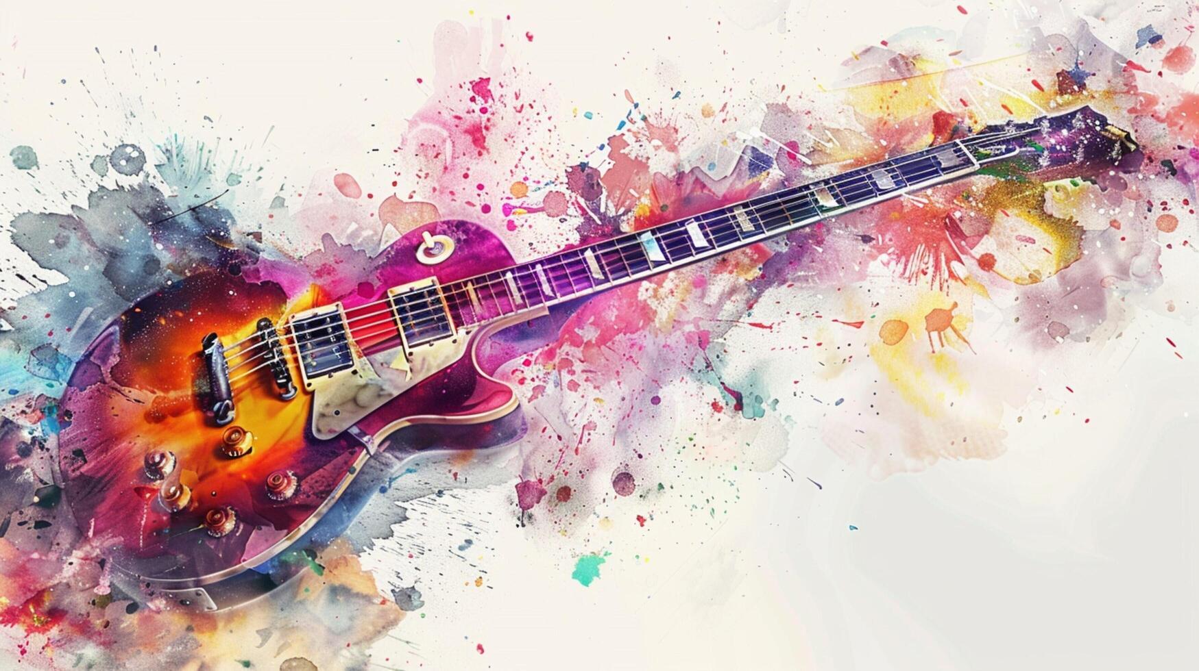 abstract watercolor guitar exploding with color photo