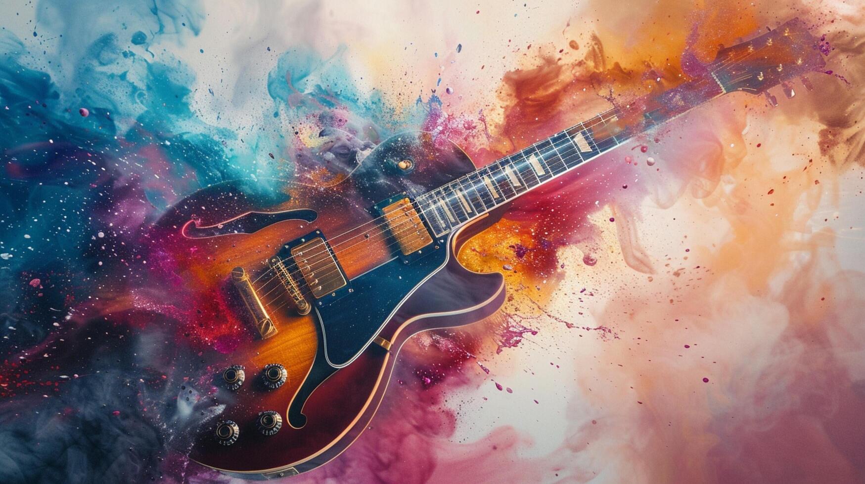 abstract watercolor guitar exploding with color photo