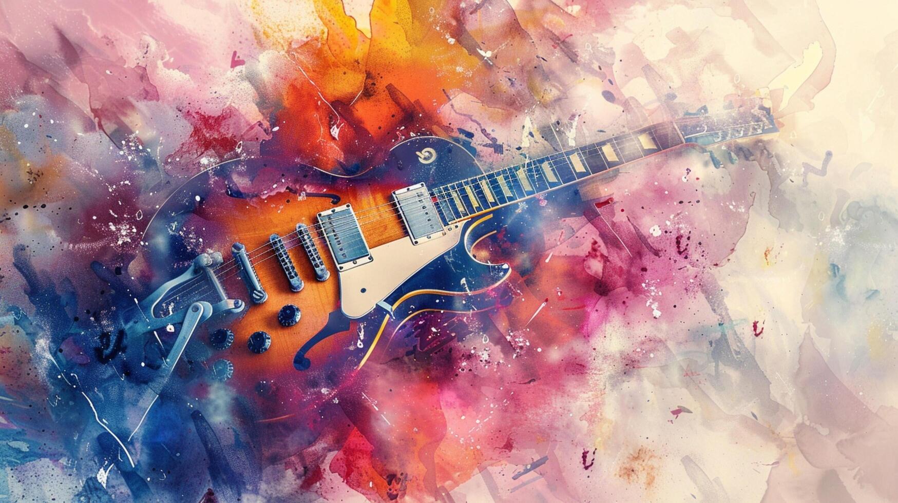 abstract watercolor guitar exploding with color photo