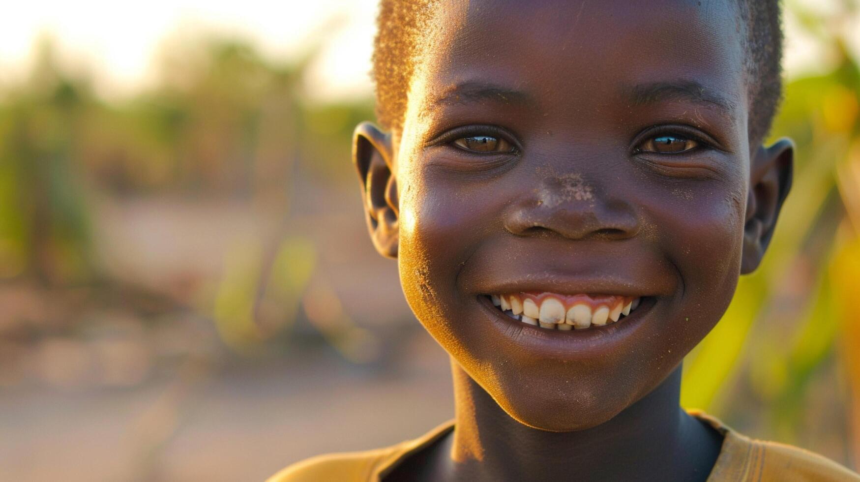 african boy smiles despite poverty and solitude photo