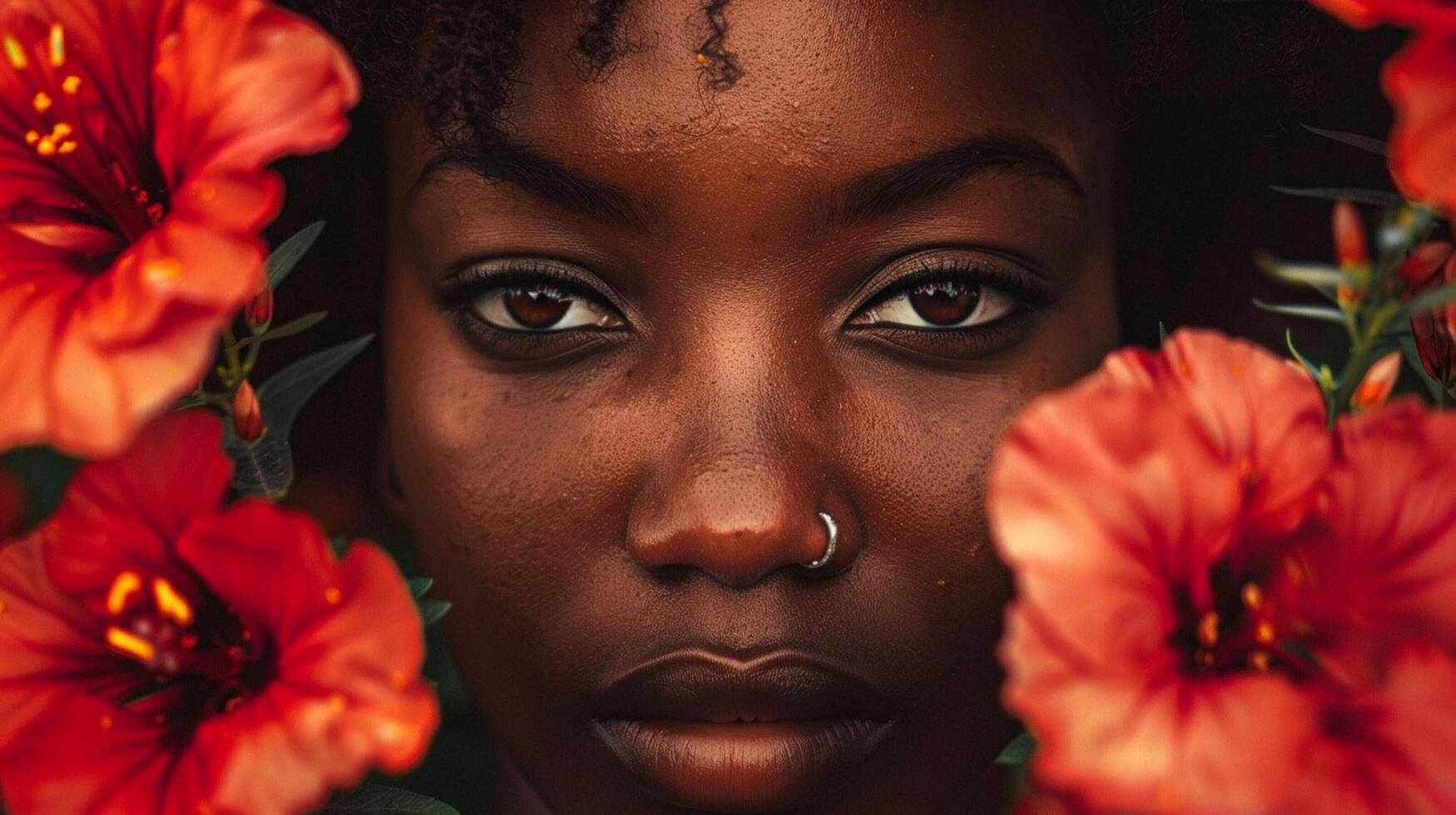 african american woman with flowers blm movement photo