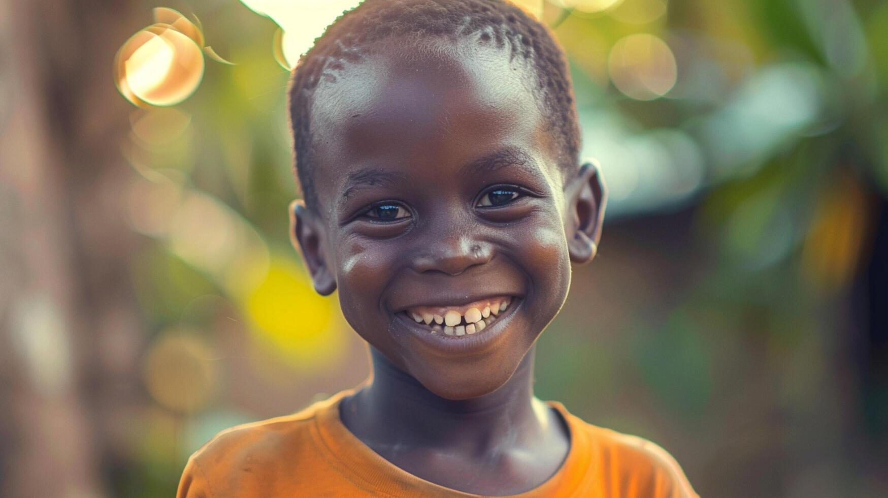 african boy smiles despite poverty and solitude photo