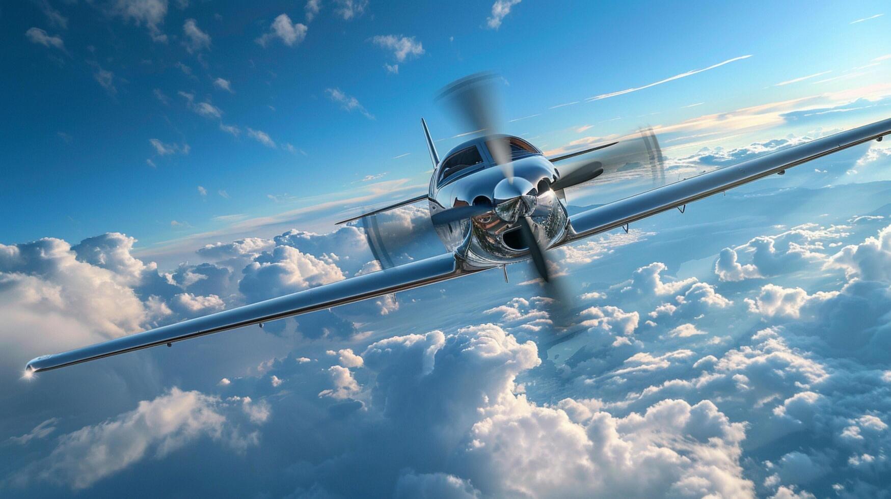 airplane flying with propeller over blue sky photo