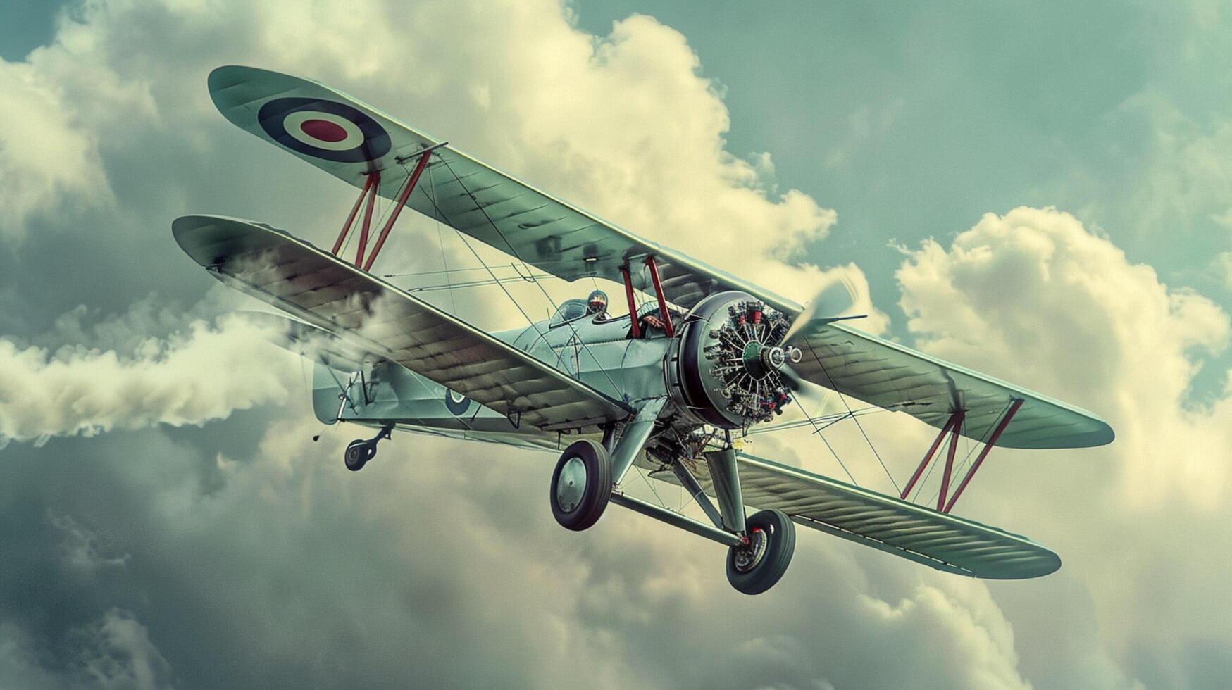 an old fashioned biplane performing a stunt photo