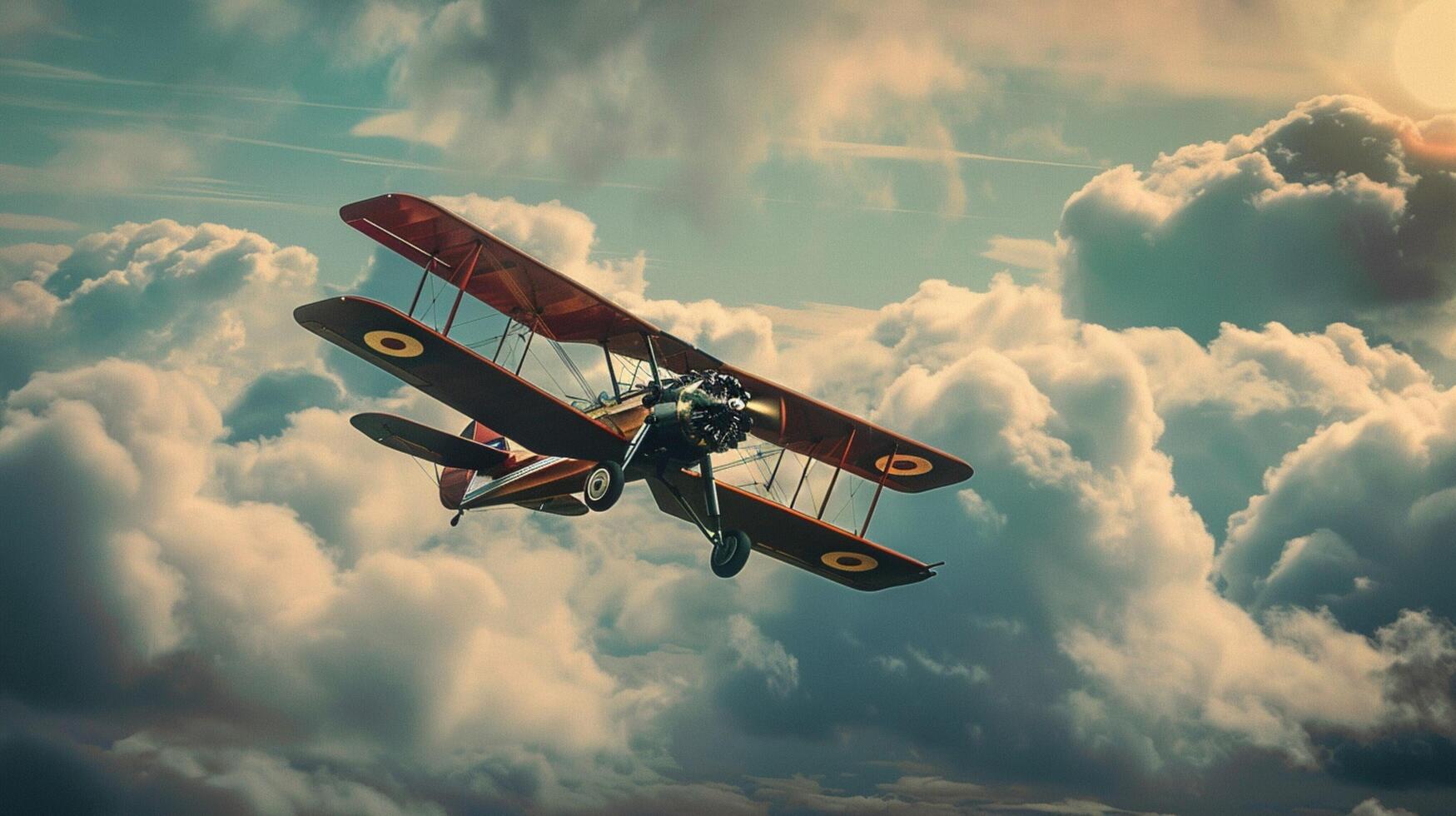 an old fashioned biplane performing a stunt photo