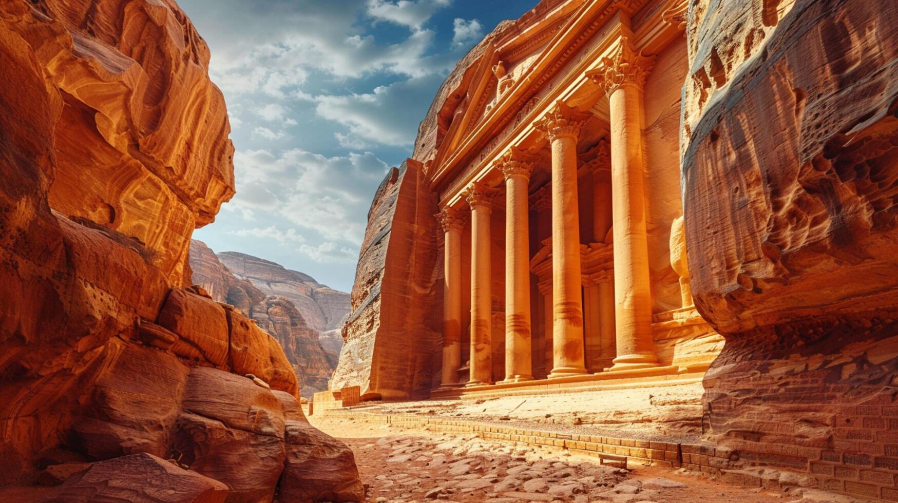 ancient sandstone ruins majestic architecture photo