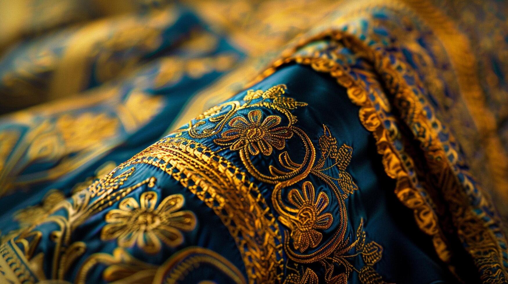 ancient silk garment with intricate gold embroid photo