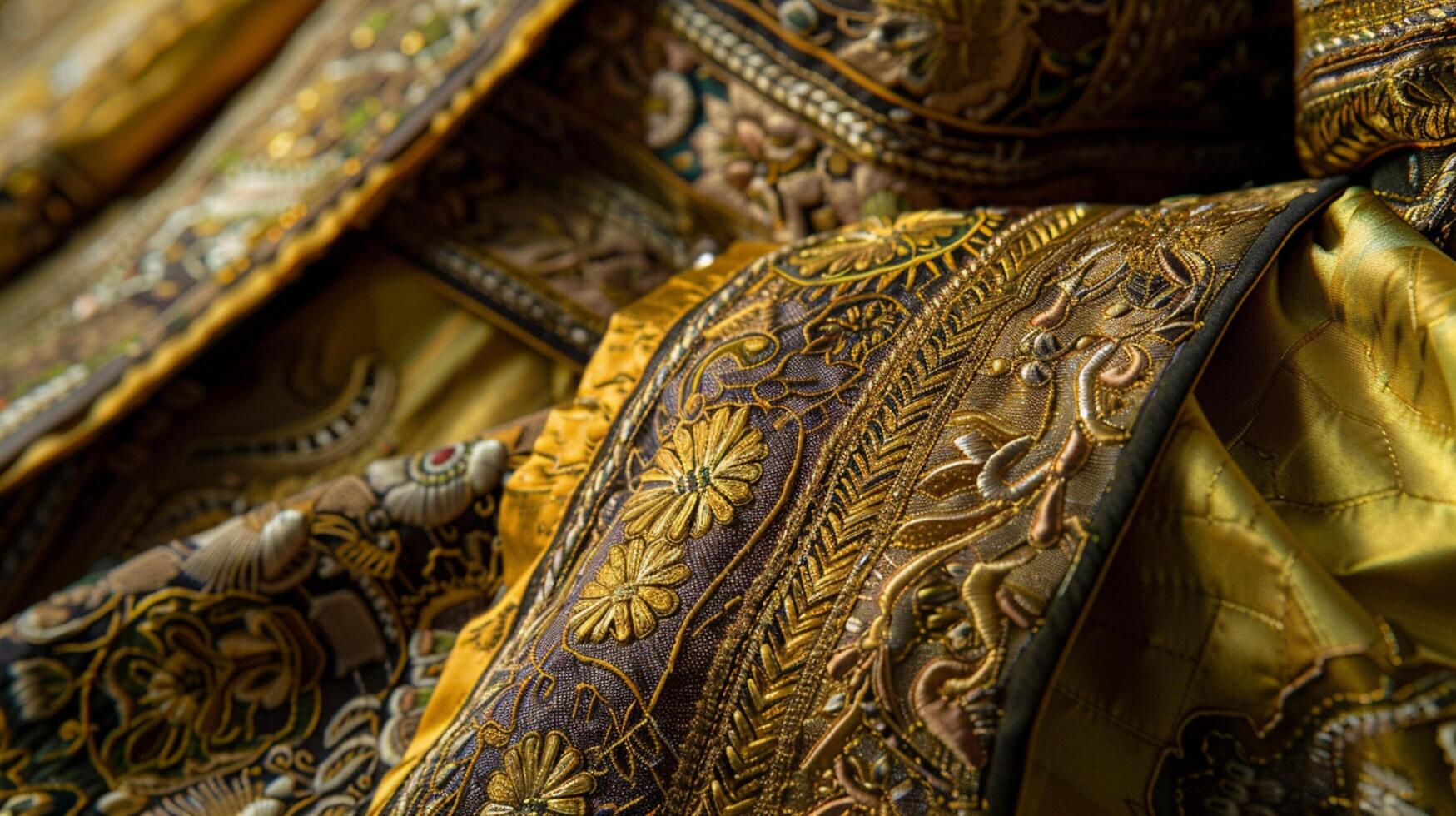 ancient silk garment with intricate gold embroid photo