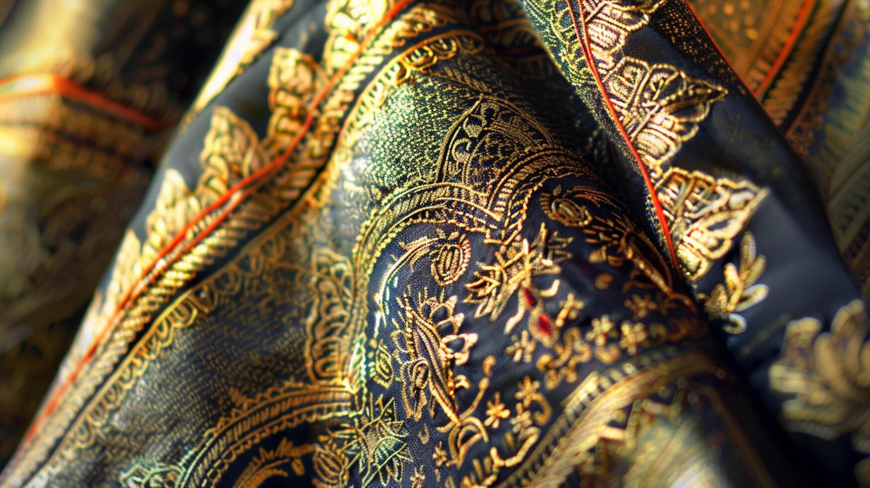 ancient silk garment with intricate gold embroid photo