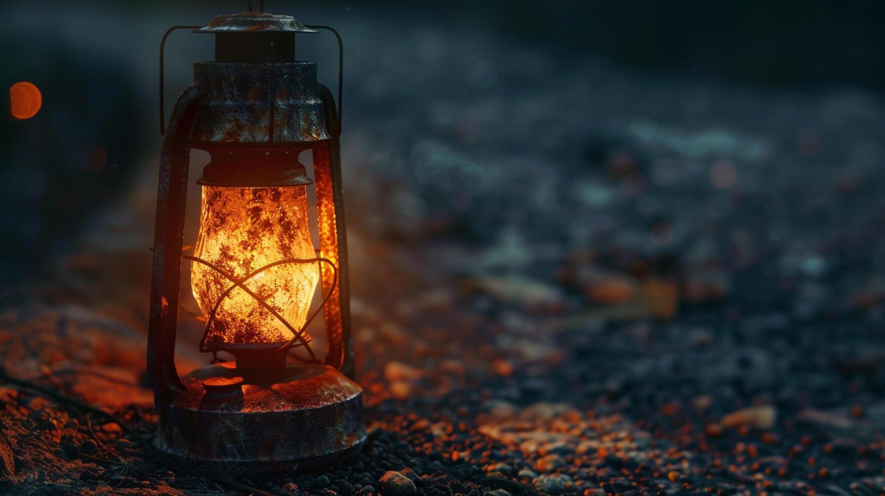 antique lantern glowing with natural flame light photo