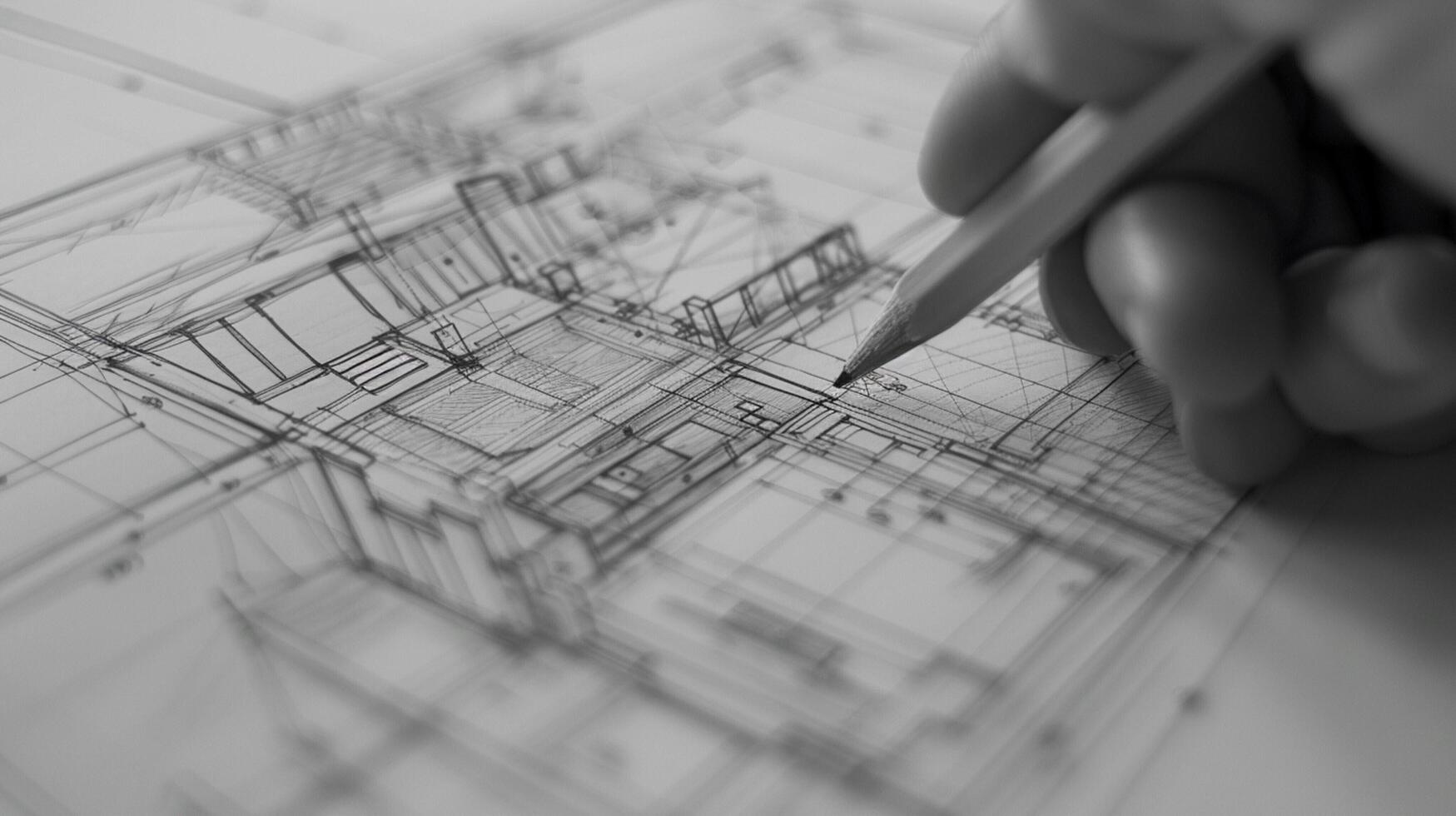 architect blueprint sketched with pencil on paper photo