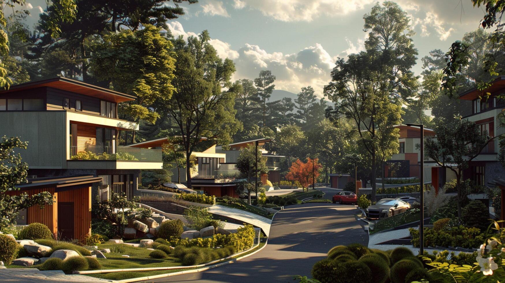 architecture and nature meet in this modern suburban photo