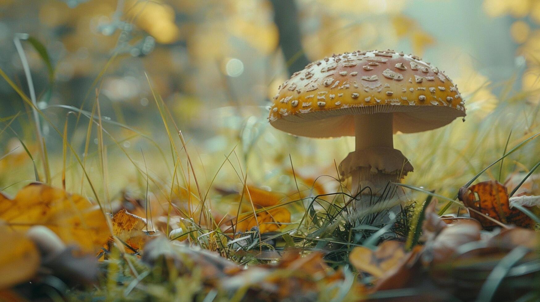 otoño bosque cerca arriba de comestible seta en césped foto