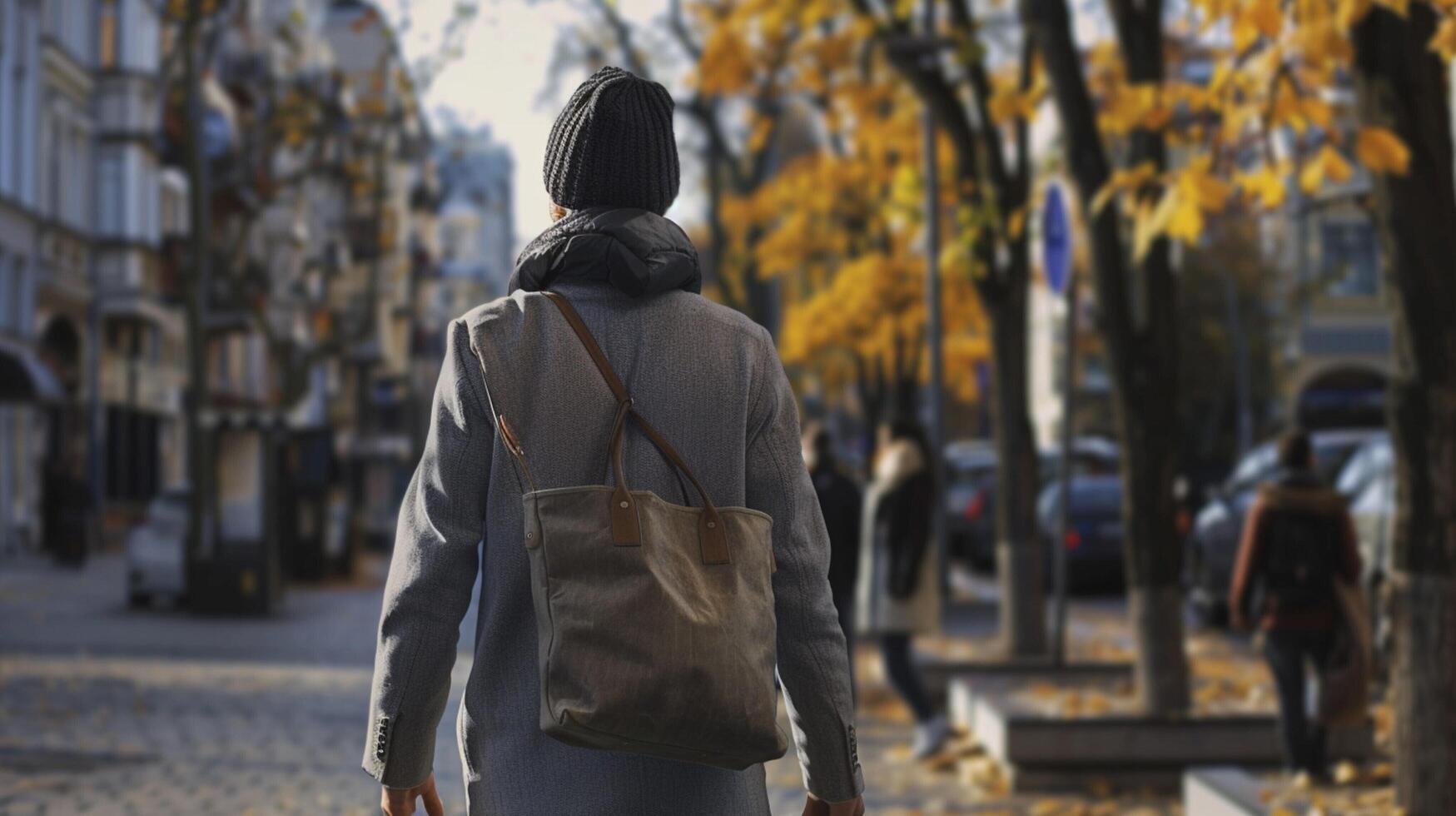 back view man carrying tote bag detailed high quality photo