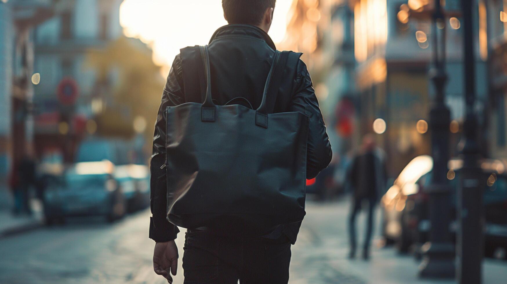 back view man carrying tote bag detailed high quality photo