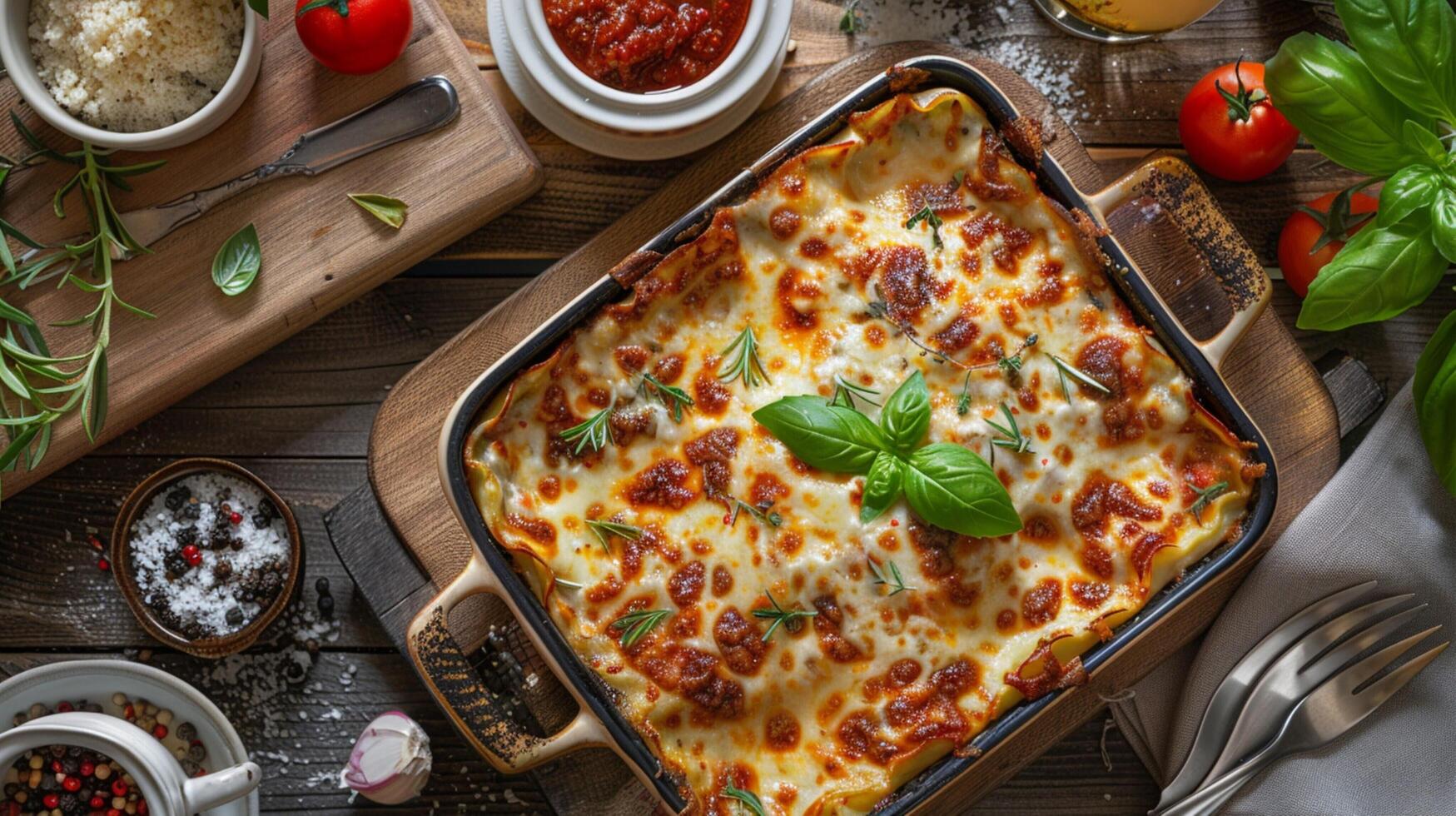 baked lasagna with gourmet italian bolognese photo