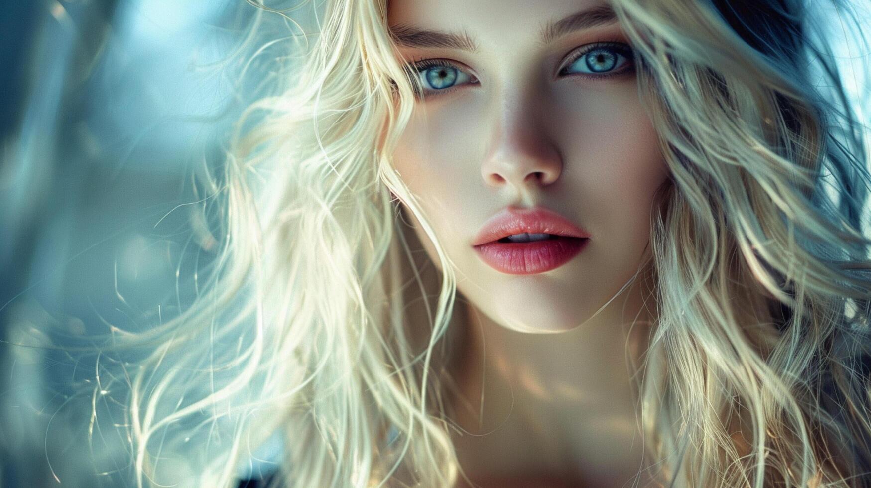 beautiful fashion model with long blond hair look photo