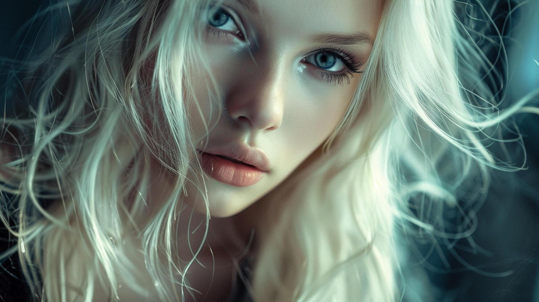 beautiful fashion model with long blond hair look photo