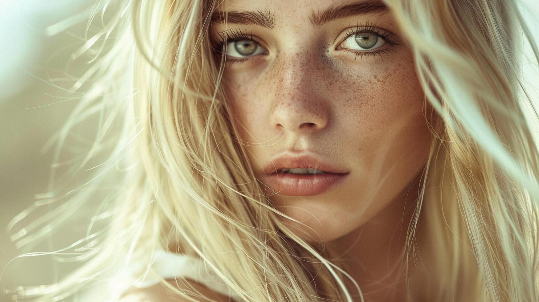beautiful fashion model with long blond hair look photo