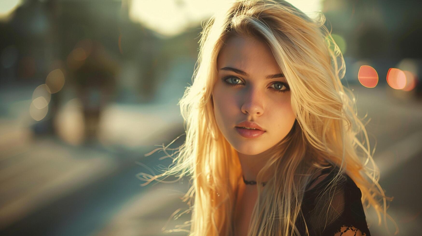 beautiful fashion model with long blond hair look photo