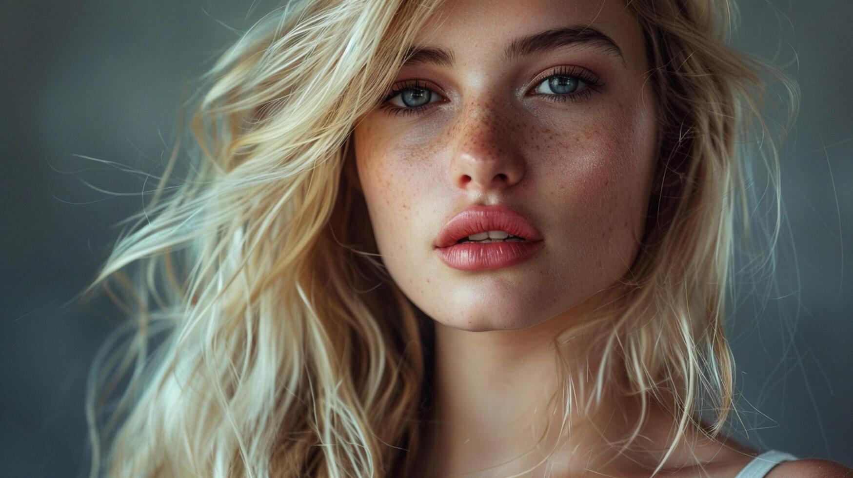 beautiful fashion model with long blond hair look photo