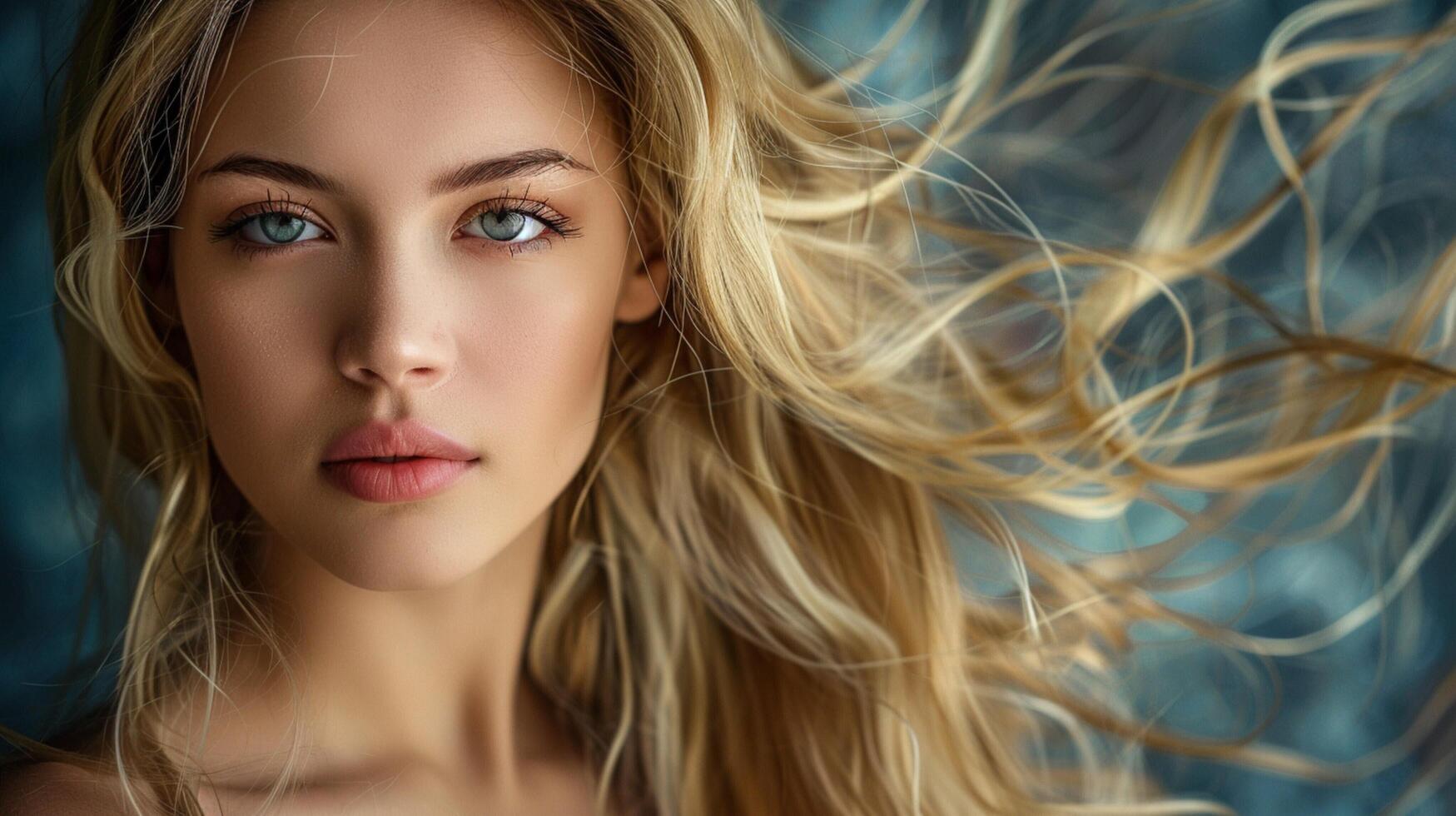 beautiful fashion model with long blond hair look photo