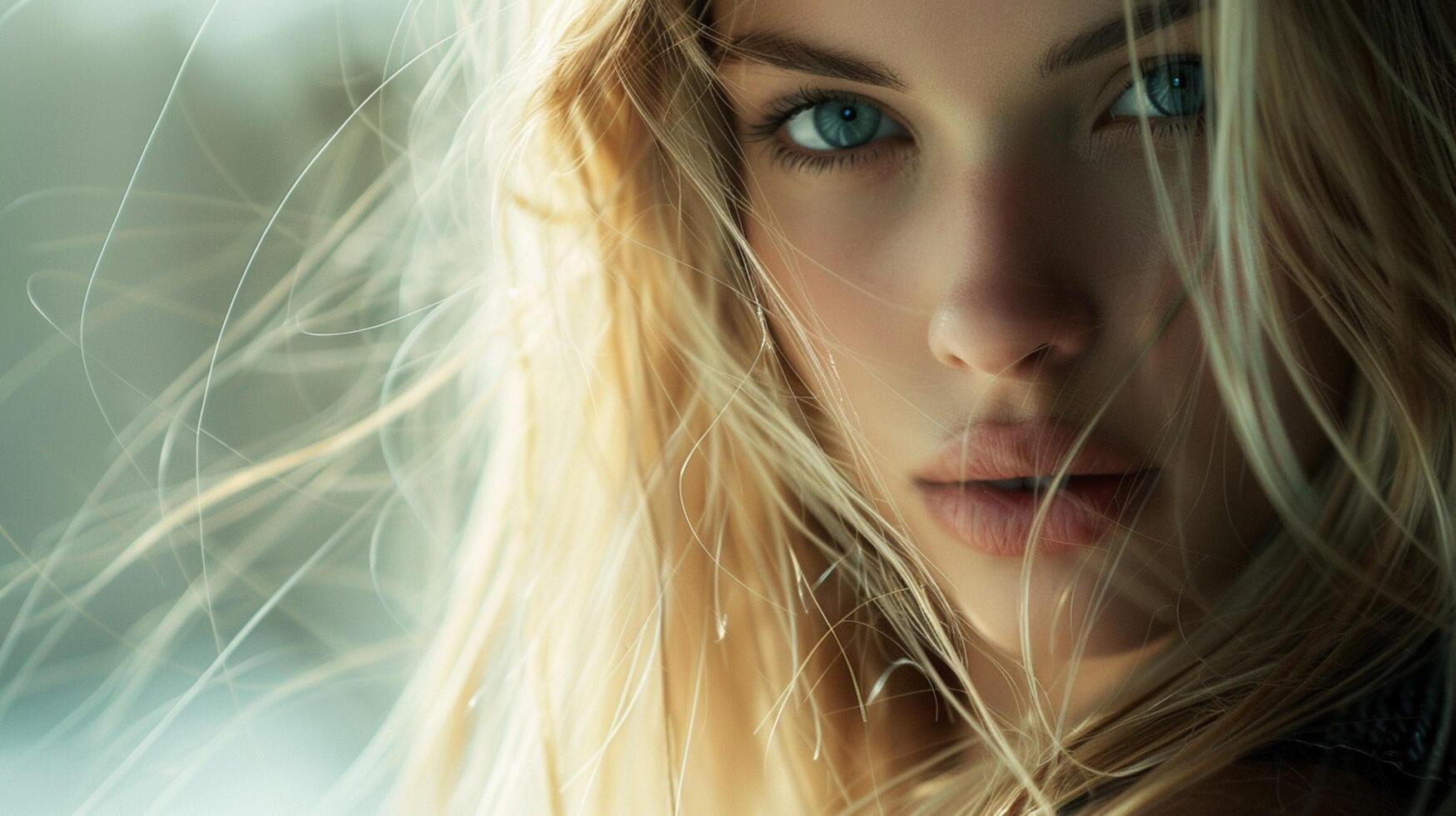 beautiful fashion model with long blond hair look photo