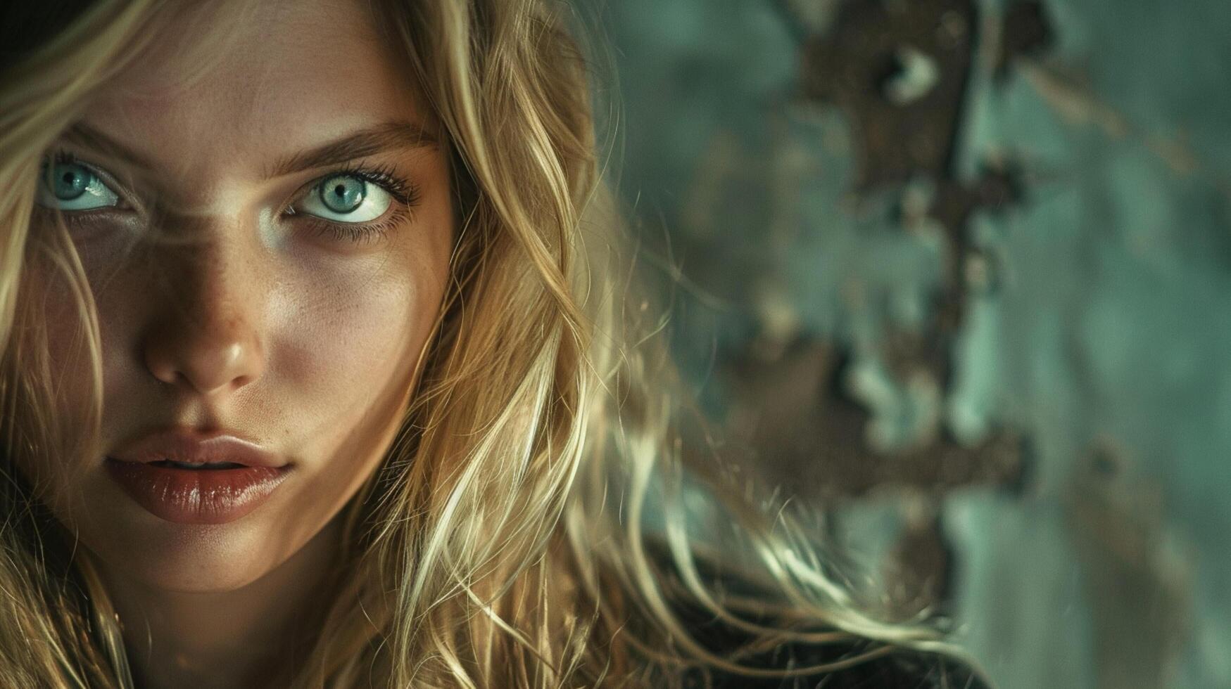 beautiful fashion model with long blond hair look photo