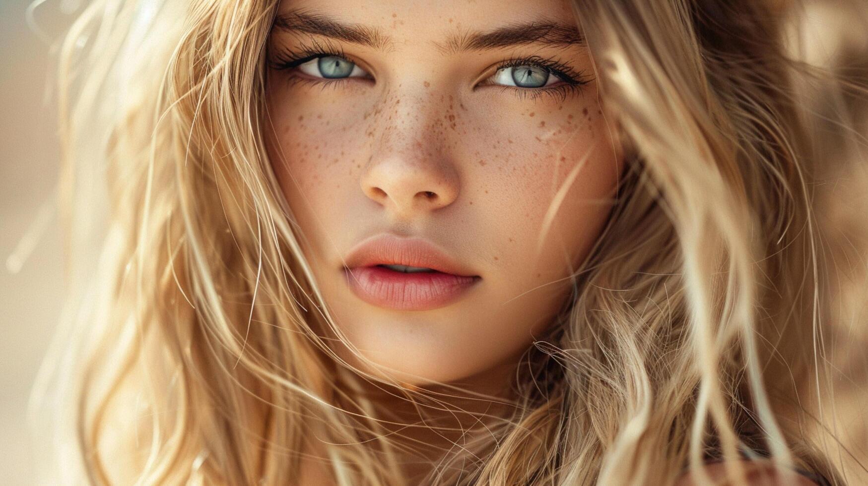 beautiful fashion model with long blond hair look photo
