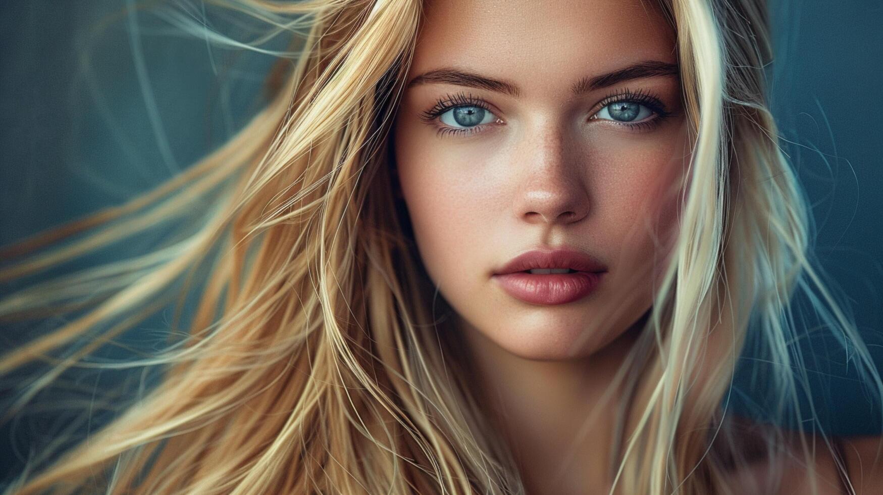 beautiful fashion model with long blond hair look photo