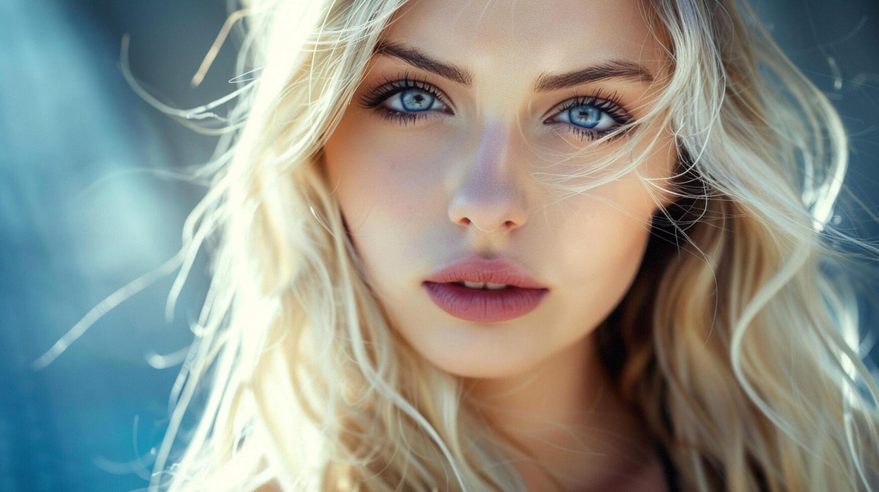 beautiful fashion model with long blond hair look photo