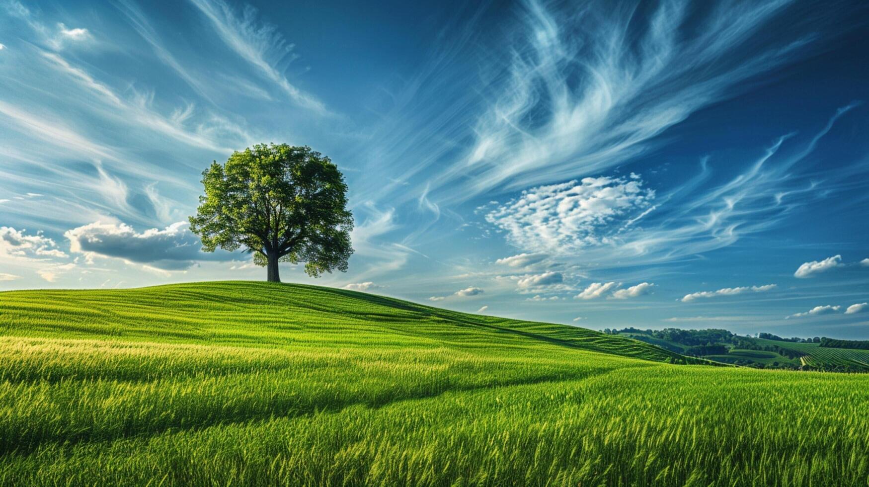 beautiful landscape with green grass field photo
