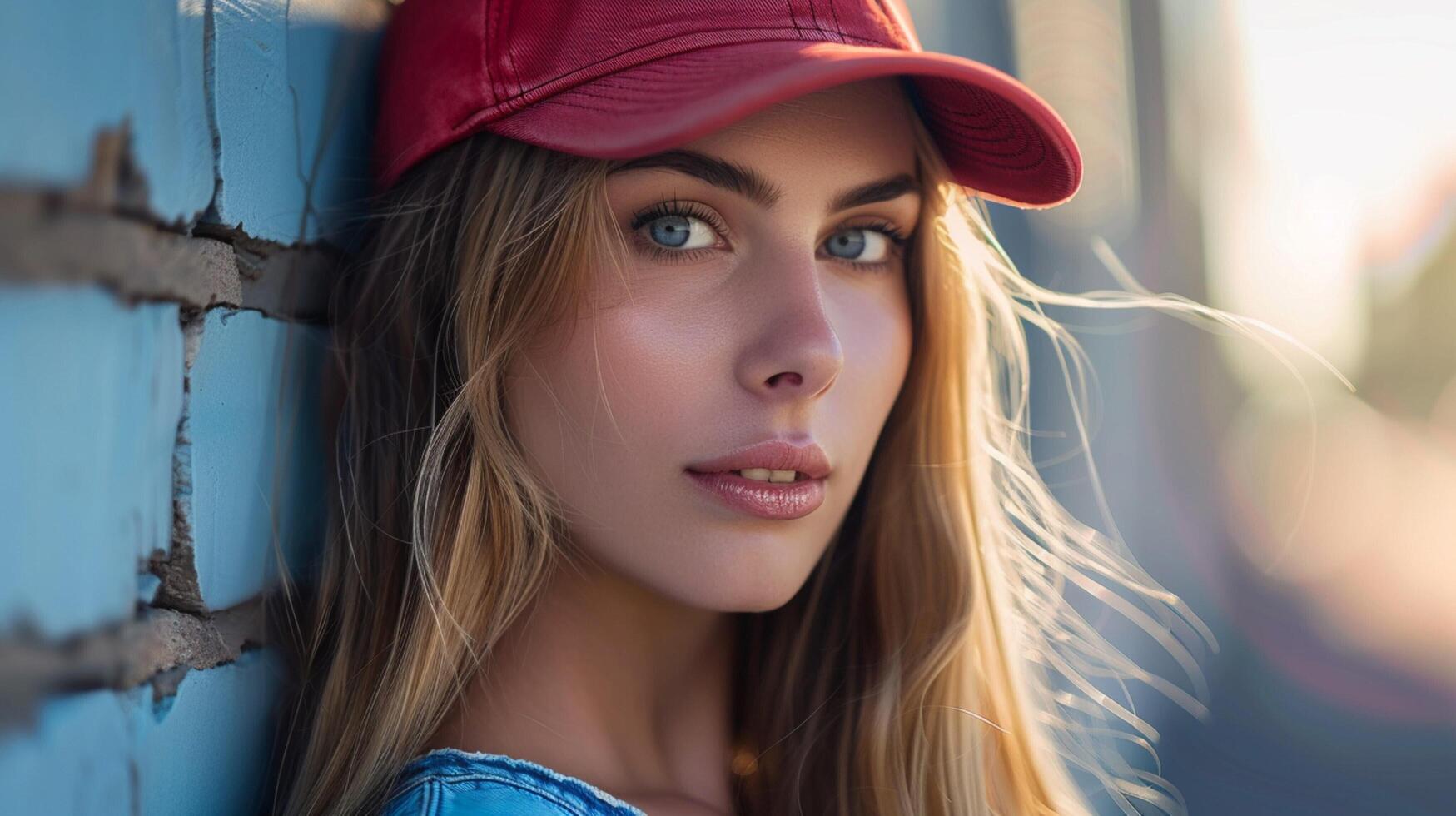 beautiful woman in baseball cap headband fashion photo