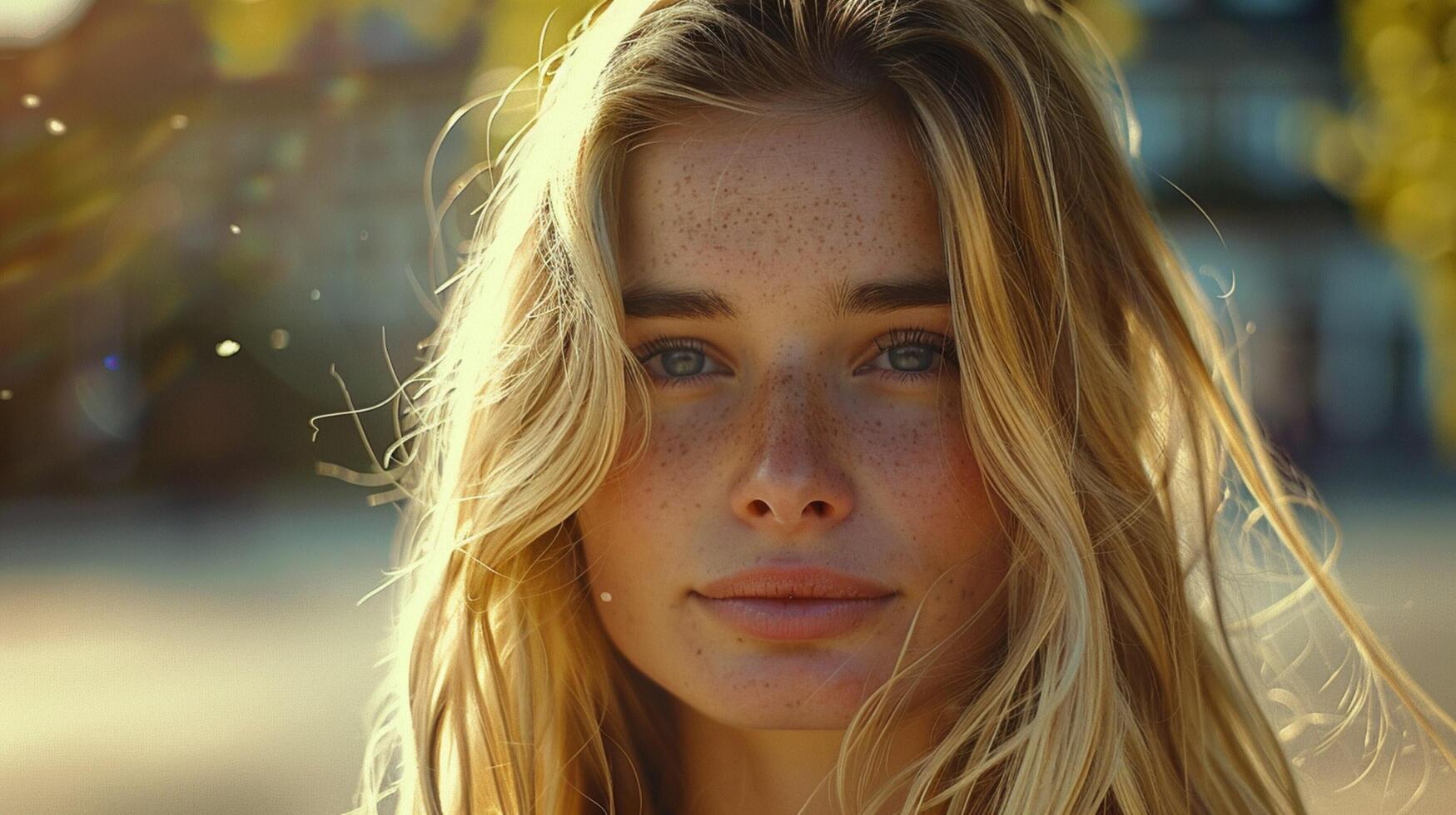 beautiful young woman with blond hair looking photo