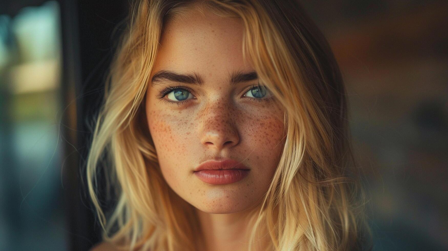 beautiful young woman with blond hair looking photo