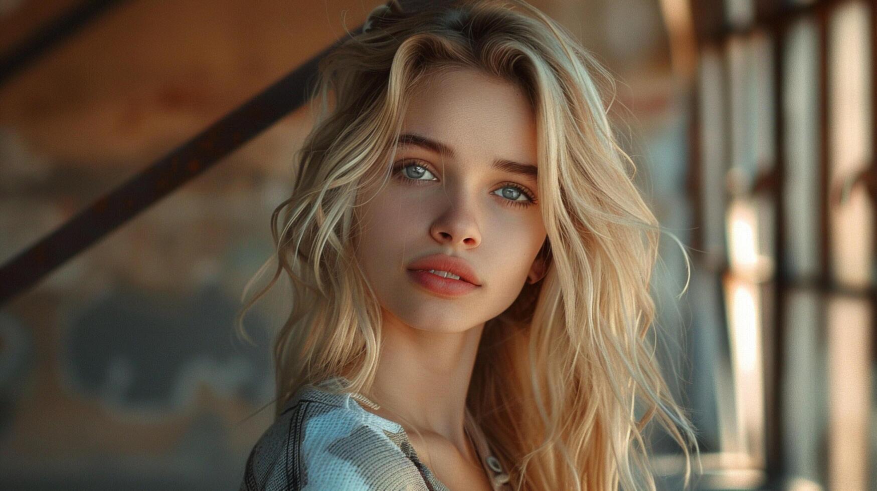 beautiful young woman with blond hair looking photo