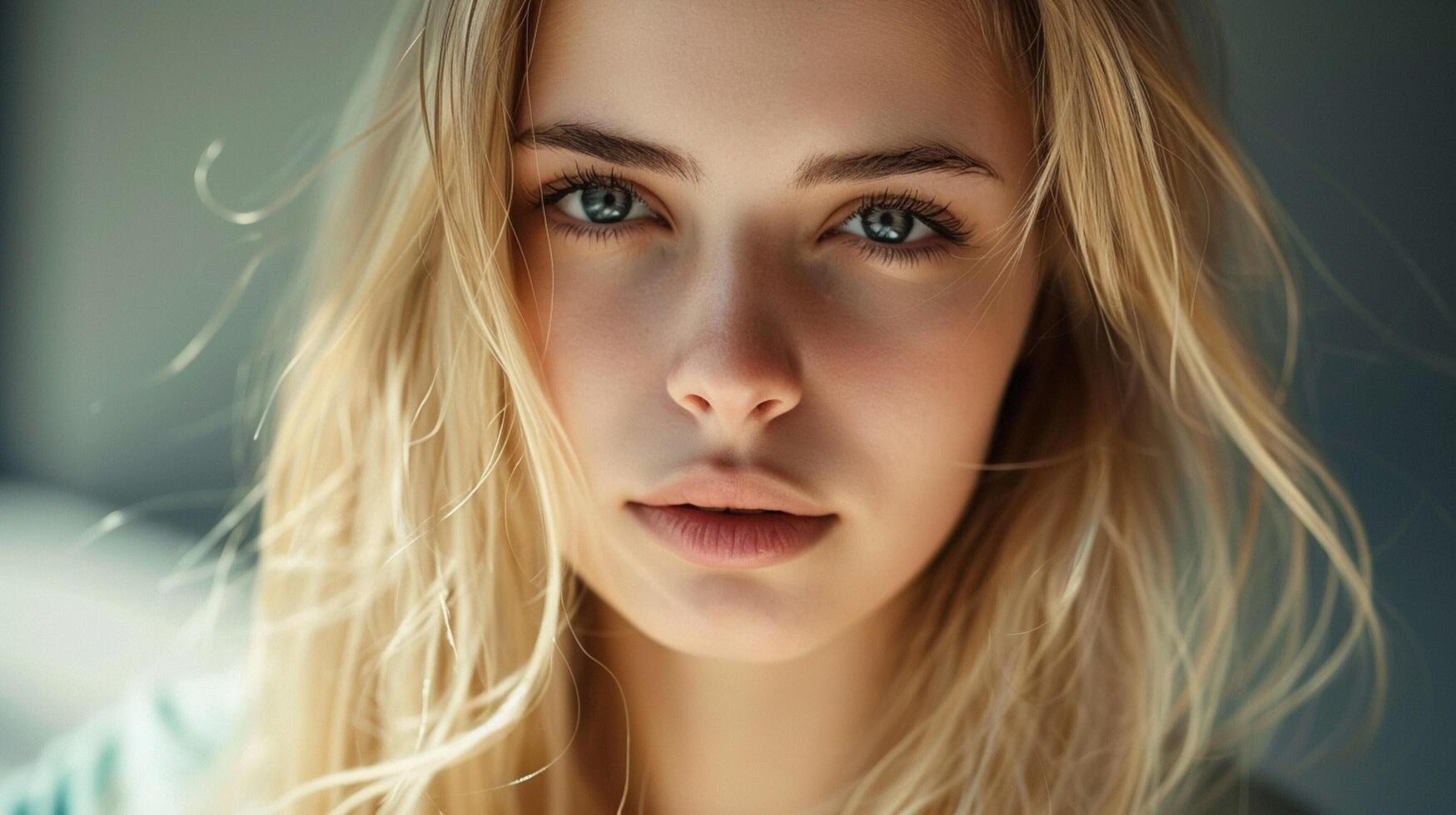 beautiful young woman with blond hair looking photo
