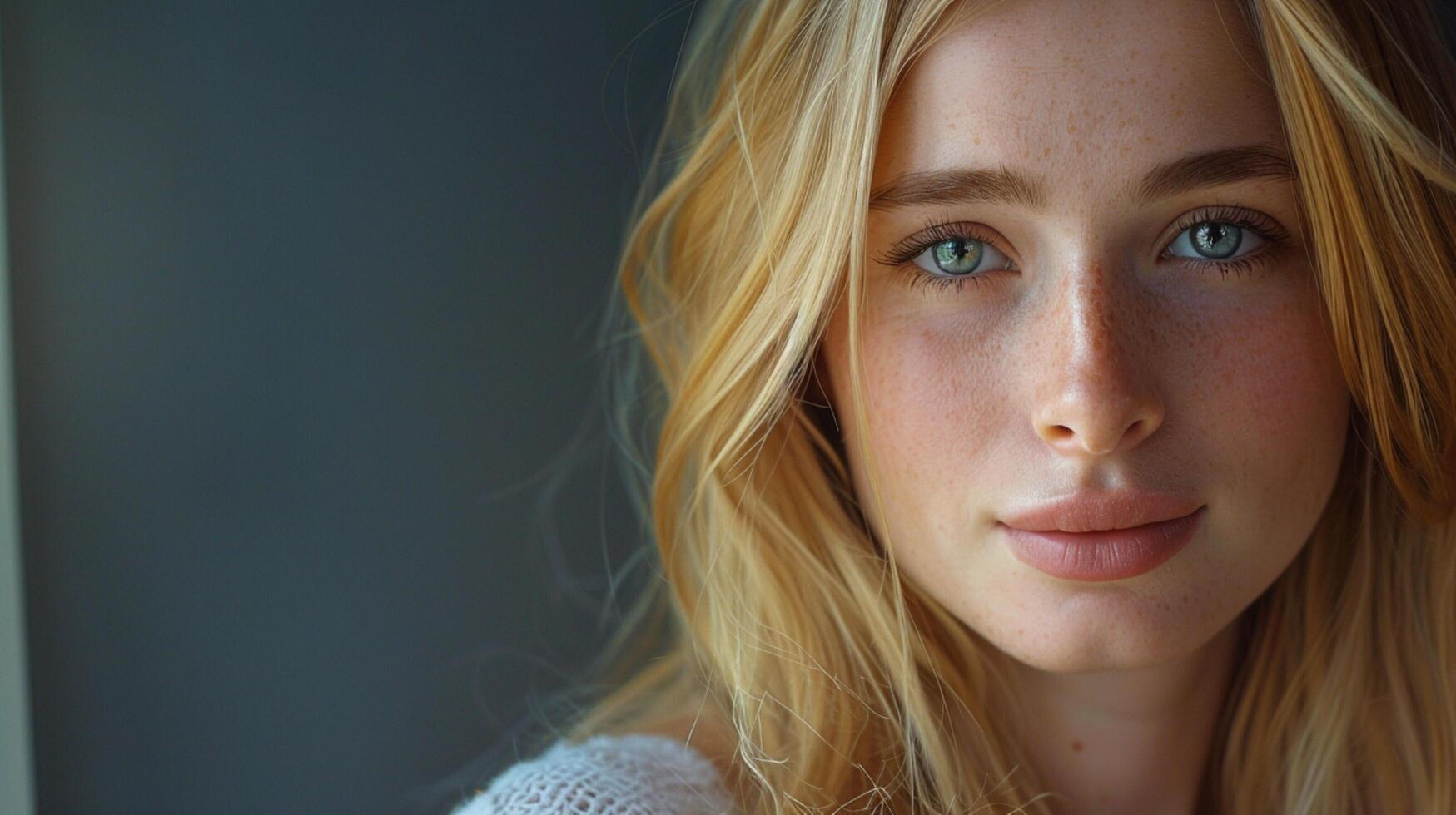 beautiful young woman with blond hair looking photo