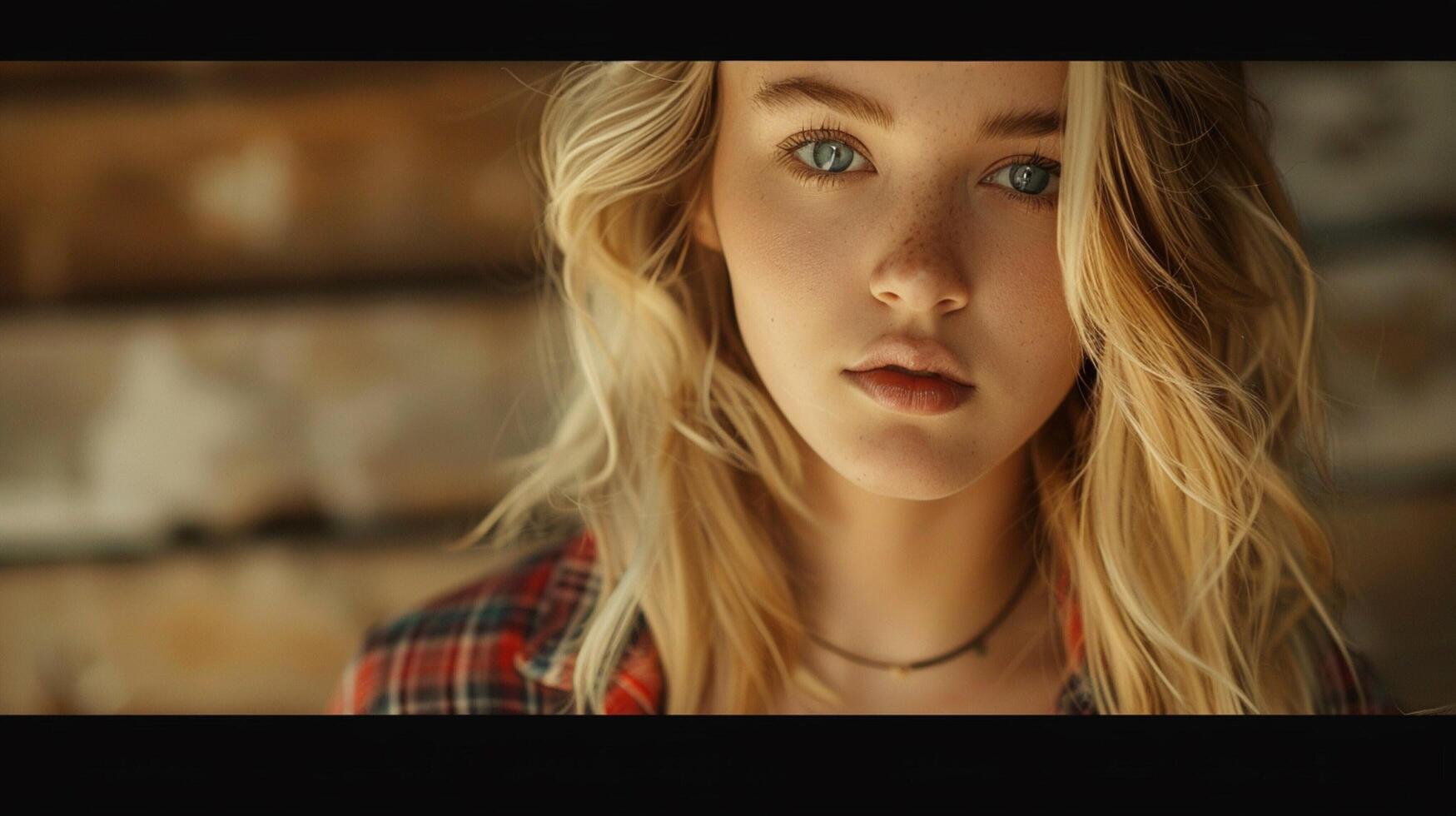 beautiful young woman with blond hair looking photo