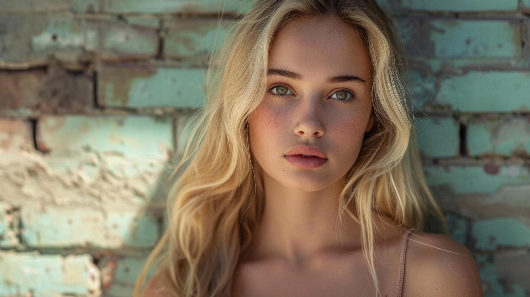 beautiful young woman with blond hair looking photo