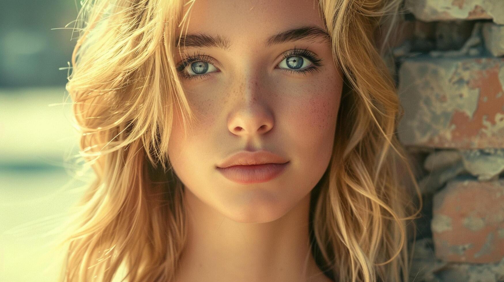 beautiful young woman with blond hair looking photo