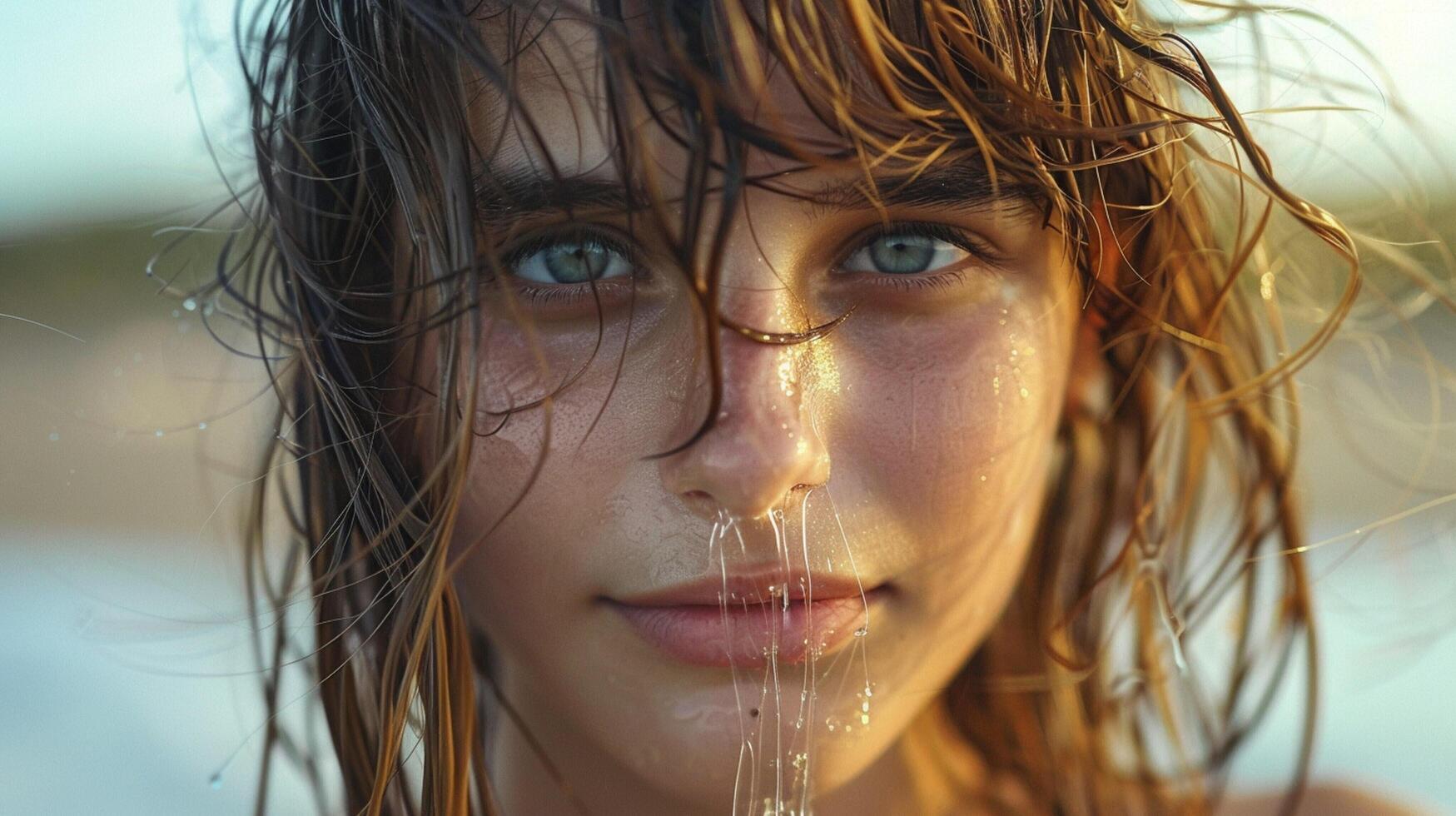 beautiful young woman with wet hair looking photo