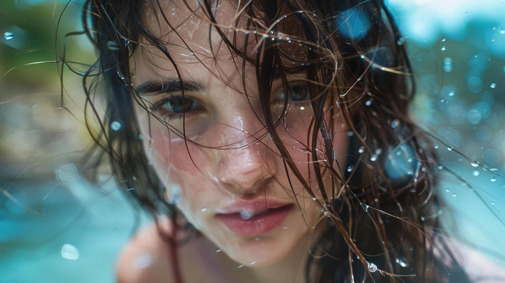 beautiful young woman with wet hair looking photo
