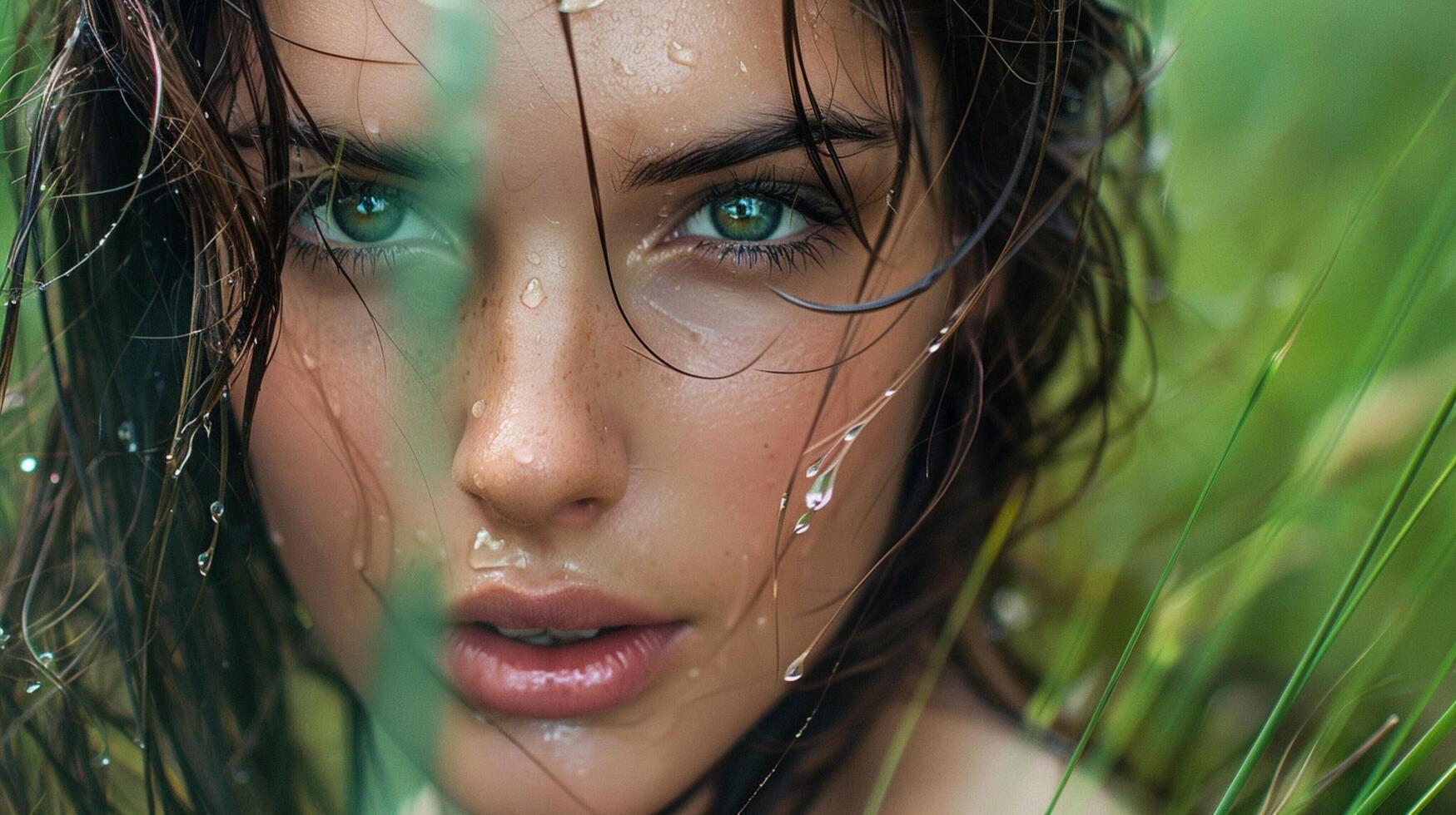 beautiful young woman with wet hair looking photo