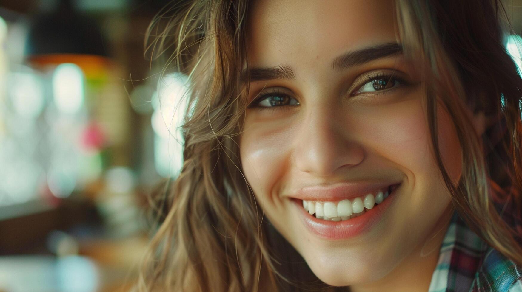 beautiful young women with toothy smiles indoors photo