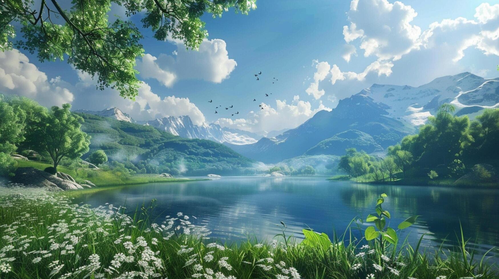 beauty landscape scene with lake photo