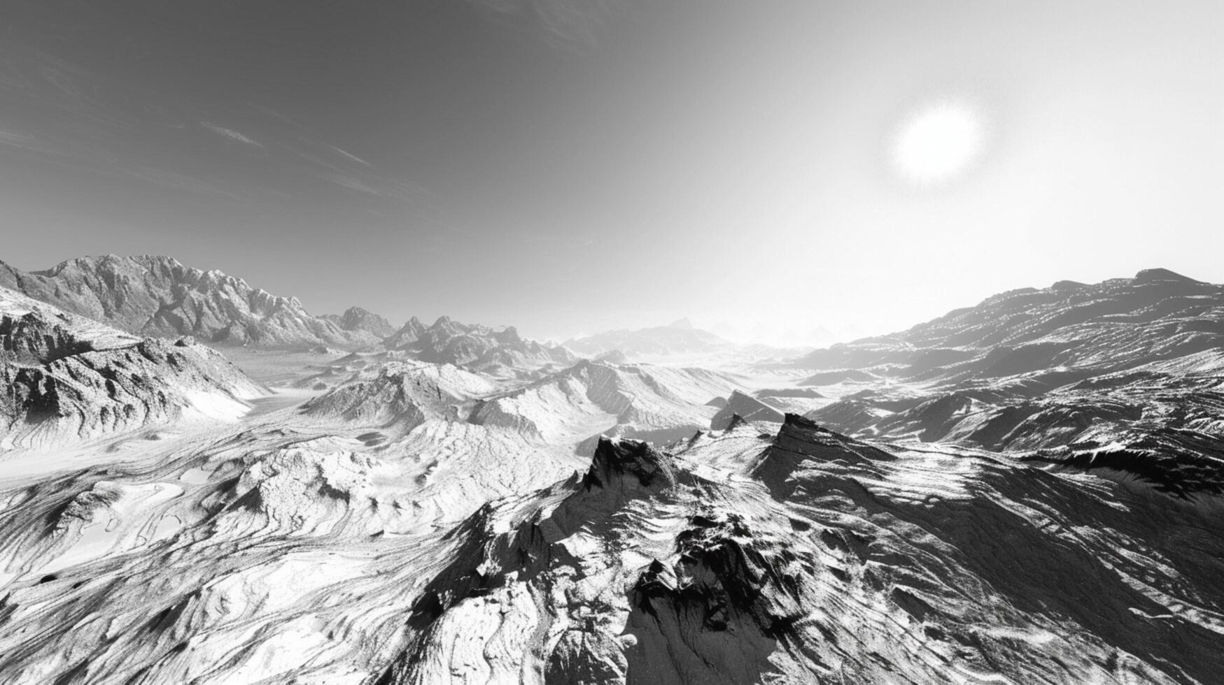 black and white landscape mountain range in view 44157488 Stock Photo